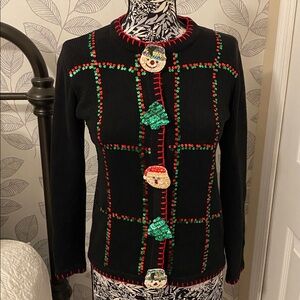 Women’s Lemon Grass cotton & ramie Christmas sweater with sequined button covers